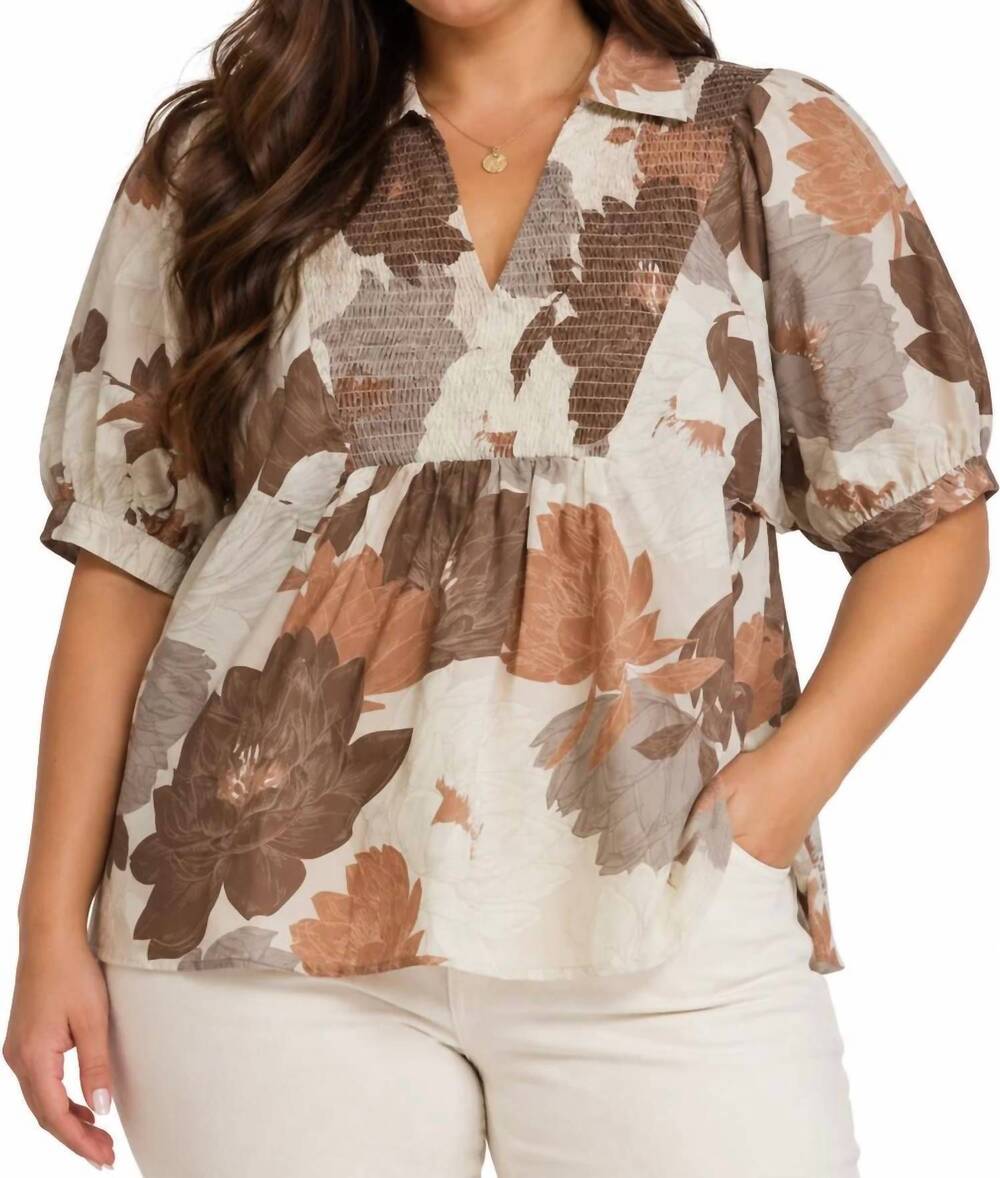 NEW ENTRO fall in love top - plus in brown multi